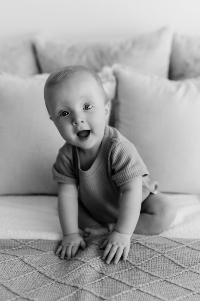 Black and White photo at a sitting session in a studio in Somerset, WI. 